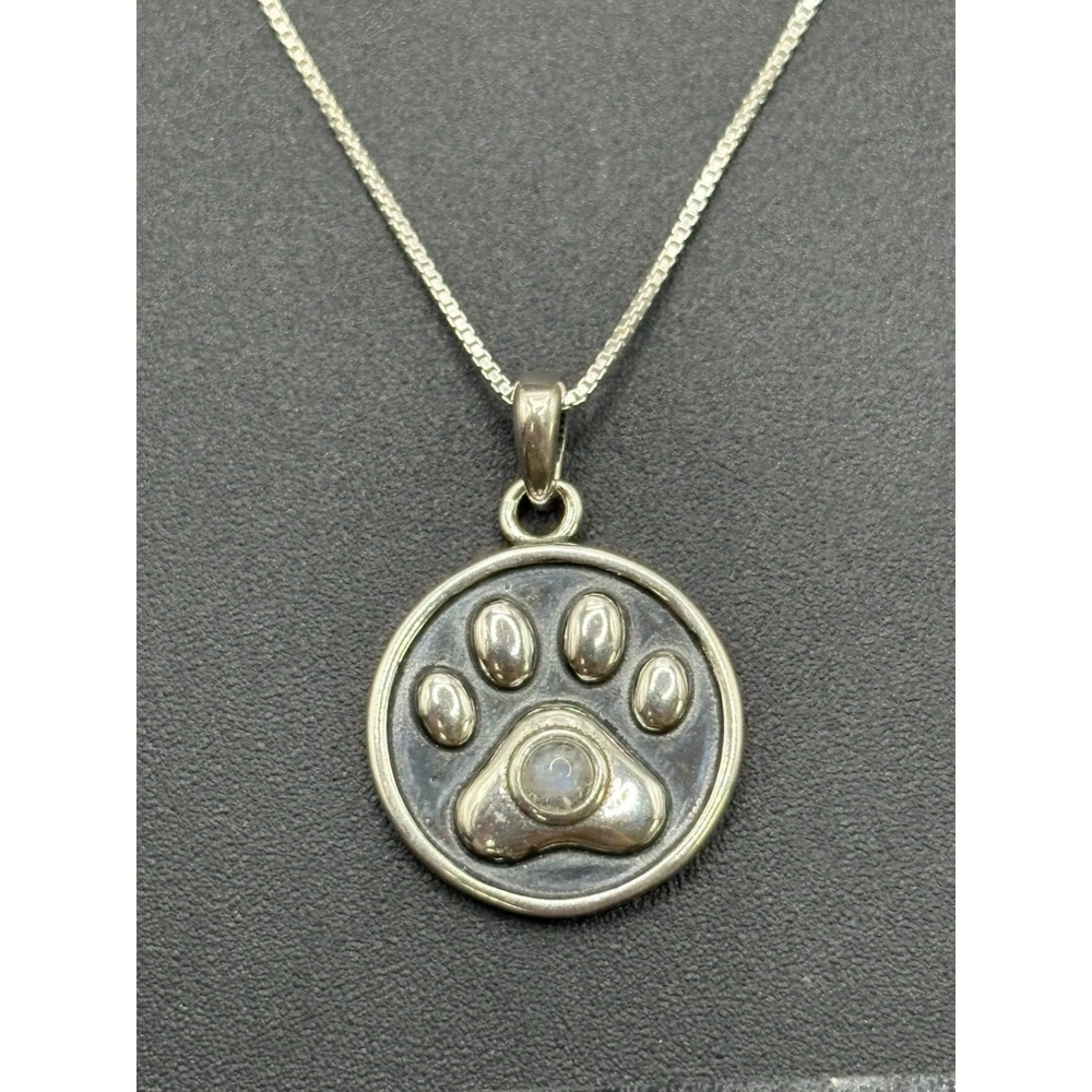 New Condition 18" Sterling Silver Paw Print Moonstone Pendant Necklace